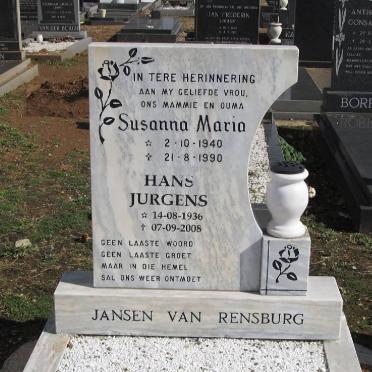 RENSBURG Hans Jurgens, Jansen van 1936-2008 &amp; Susanna Maria 1940-1990