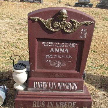 RENSBURG Anna, Jansen van 1932-2004