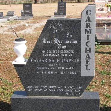 CARMICHAEL Catharina Elizabeth, formerly VAN DER WALT 1930-2006