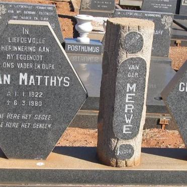 MERWE Jan Matthys, van der 1922-1980 &amp; Christina Helena 1925-