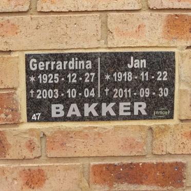 BAKKER Jan 1918-2011 &amp; Gerrardina 1925-2003