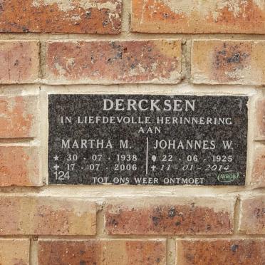 DERCKSEN Johannes W. 1925-2014 &amp; Martha M. 1938-2006