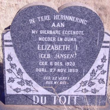 TOIT Elizabeth, du nee JANSEN 1920-1959