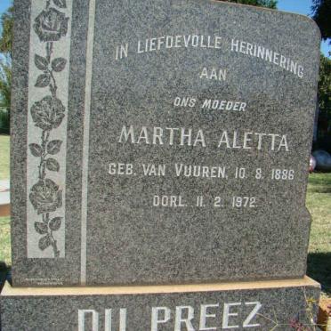 PREEZ Martha Aletta, du nee VAN VUUREN 1886-1972