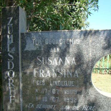 ZUHLSDORFF Susanna Fransina nee LINDEQUE  1909-1992