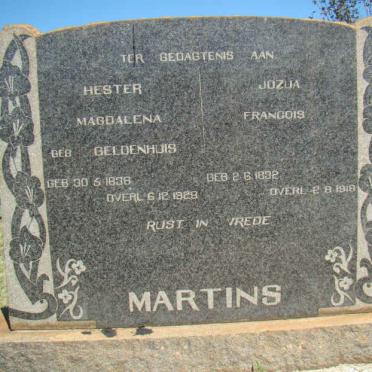MARTINS Jozua Francois 1832-1918 &amp; Hester Magdalena GELDENHUIS 1839-1928