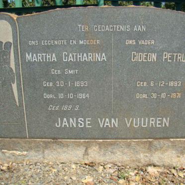 VUUREN Gideon Petrus, Janse van 1893-1971 &amp; Martha Catharina SMIT  1893-1964