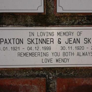 SKINNER Paxton 1921-1999 &amp; Jean 1920-1994