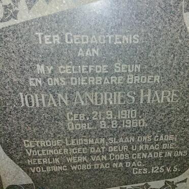 HARE Johan Andries 1910-1960