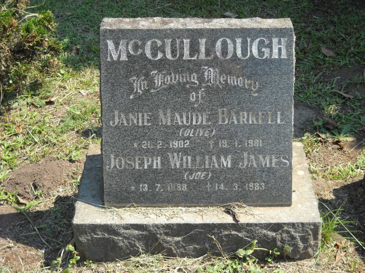 McCULLOUGH Joseph William James 1888-1983 &amp; Janie Maud Barkell 1902-1981