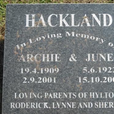 HACKLAND Archie 1909-2001 &amp; June 1922-2009