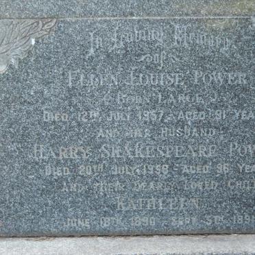POWER Harry Shakespeare -1958 &amp; Ellen Louise LARGE -1957 :: POWER Kathleen 1890-1891