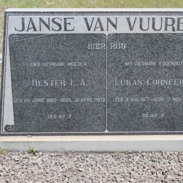 VUUREN Hester L.A., Janse van 1892-1972 &amp; Lukas Cornelius 1871-1929
