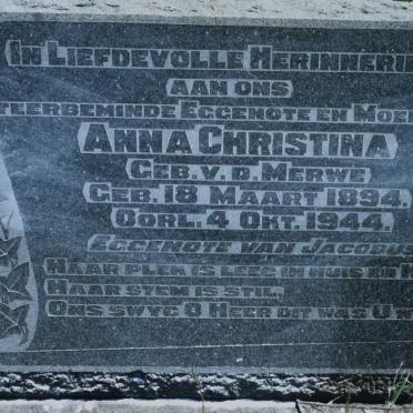 ? Anna Christina nee V.D.MERWE 1894-1944