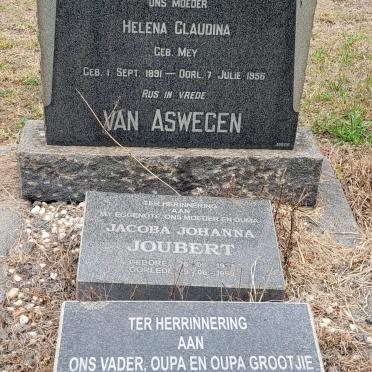 ASWEGEN Helena Glaudina, van nee MEY 1891-1956 :: JOUBERT Jacobus Christiaan 1926-2015 &amp; Jacoba Johanna 1931-1999