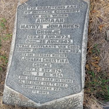 CRONJÉ Adriaan Mathys Johannes 1873-1943 &amp; Johanna Christina 1874-1954