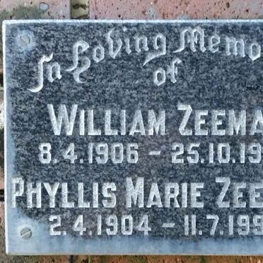 ZEEMAN William 1906-1986 &amp; Phyllis Marie 1904-1990