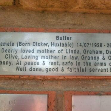 BUTLER Pamela formerly HUXTABLE nee DICKER 1928-2013