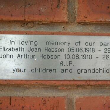 HOBSON John Arthur 1910-1994 &amp; Elizabeth Joan 1918-1983