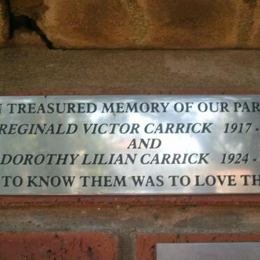 CARRICK Reginald Victor 1917-2006 &amp; Dorothy Lilian 1924-2001