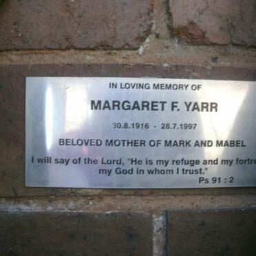 YARR Margaret F. 1916-1997