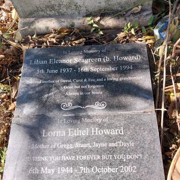 SEAGREEN Lilian Eleanor nee HOWARD 1937-1994 :: HOWARD Lorna Ethel 1944-2002