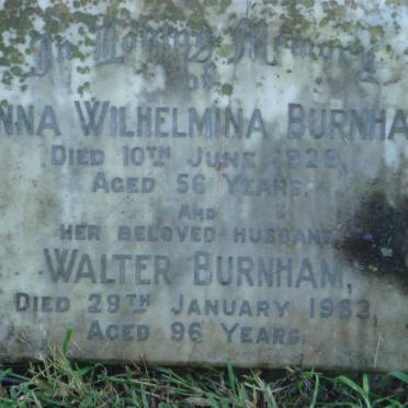 BURNHAM Walter -1963 &amp; Anna Wilhelmina -1929