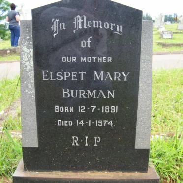 BURMAN Elspet Mary 1891-1974