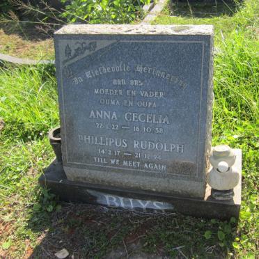 BUYS Phillipus Rudolph 1917-1994 &amp; Anna Cecelia 1922-1958