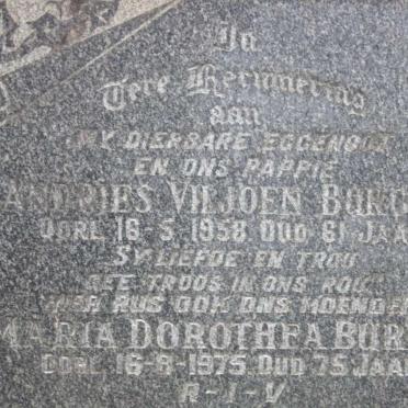BURGER Andries Viljoen -1958 &amp; Maria Dorothea -1975