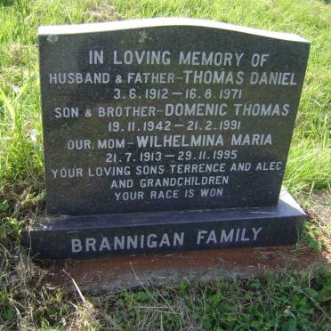 BRANNIGAN Thomas Daniel 1912-1971 :: BRANNIGAN Domenic Thomas 1942-1991 :: BRANNIGAN Wilhelmina Maria 1913-1995