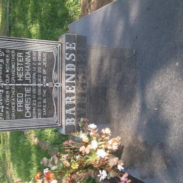 BARENDSE Fred Christie 1917-1984 &amp; Hester Johanna 1932-1996