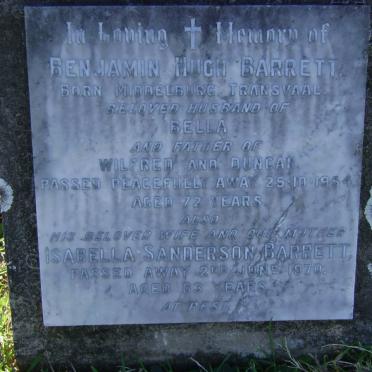 BARRETT Benjamin Hugh -1954 &amp; Isabella SANDERSON -1970