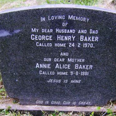 BAKER George Henry -1970 &amp; Annie Alice -1981