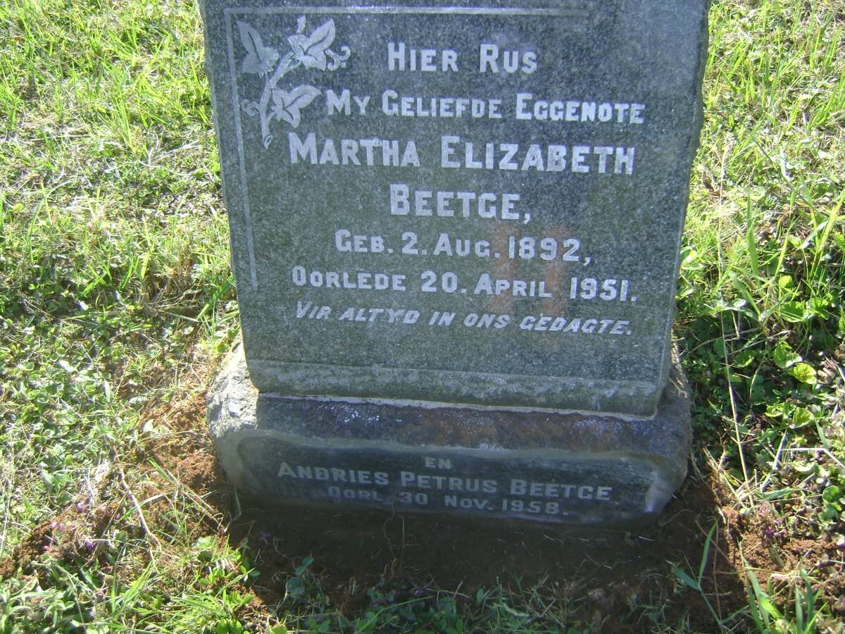 BEETGE Andries Petrus -1958 &amp; Martha Elizabeth 1892-1951