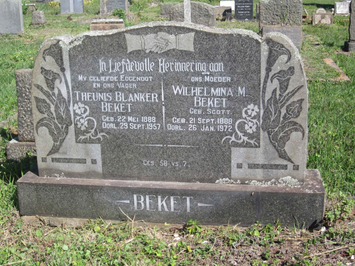 BEKET Theunis Blanker 1888-1957 &amp; Wilhelmina M. SCOTT 1888-1972