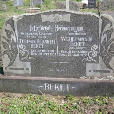 BEKET Theunis Blanker 1888-1957 &amp; Wilhelmina M. SCOTT 1888-1972