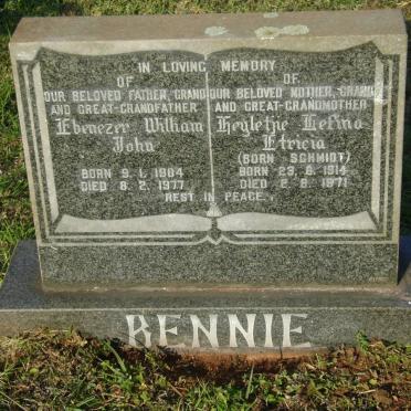 BENNIE Ebenezer William John 1904-1977 &amp; Heyletjie Lefina Etricia SCHMIDT 1914-1971