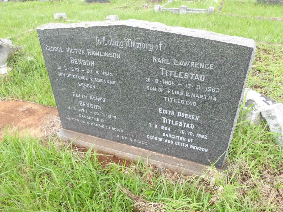 BENSON George Victor Rawlinson 1870-1943 &amp; Edith Agnes BROWN 1879-1976