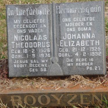 BOOYZEN Nicolaas Theodorus 1926-1974 &amp; Johanna Elizabeth 1925-1992