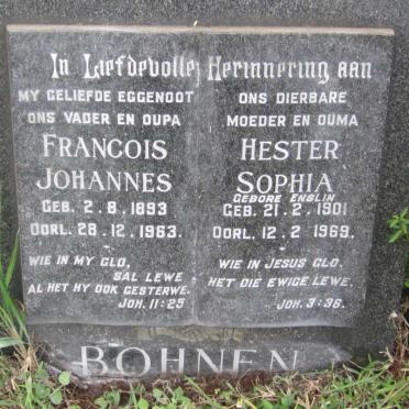 BOHNEN Francois Johannes 1893-1963 &amp; Hester Sophia ENSLIN 1901-1969