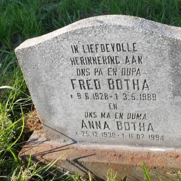 BOTHA Fred 1928-1989 &amp; Anna 1930-1994