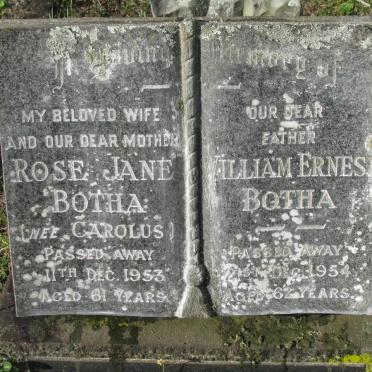 BOTHA William Ernest -1954 &amp; Rose Jane CAROLUS -1953