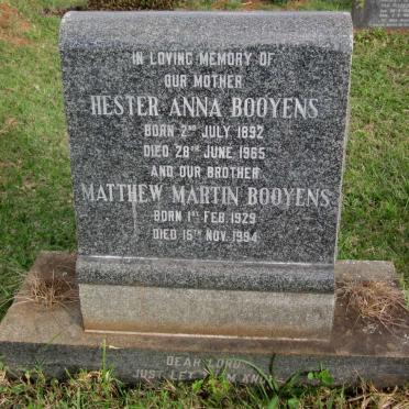 BOOYENS Matthew Martin 1929-1994 &amp; Hester Anna 1892-1965