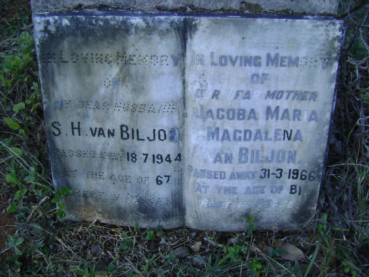 BILJON Sarel Hermanus, van -1944 &amp; Jacoba Maria Magdalena -1966
