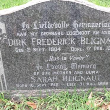 BLIGNAUT Dirk Frederick 1904-1966 &amp; Sarah 1915-1986