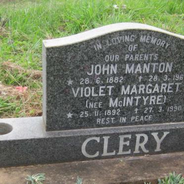 CLERY John Manton 1882-1963 &amp; Violet Margaret McINTYRE 1892-1990