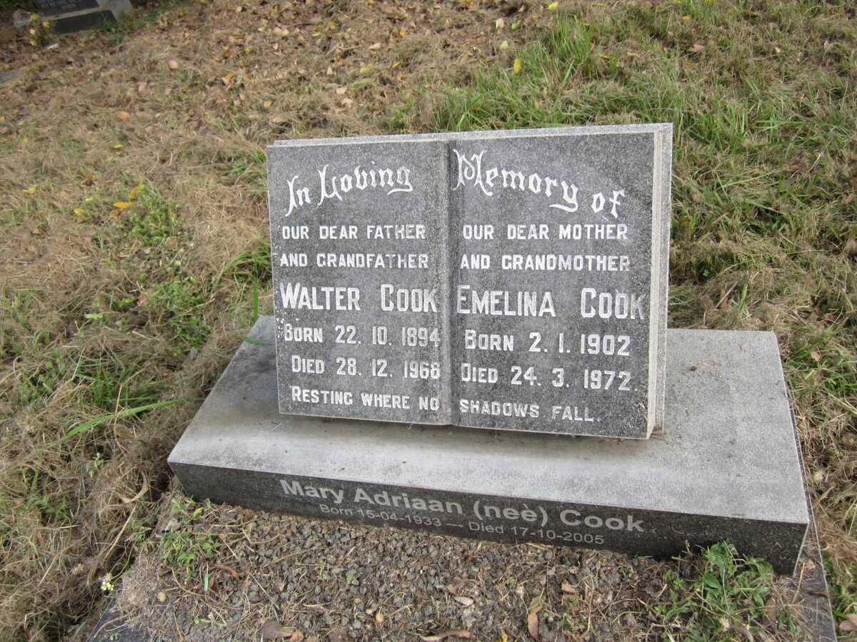 COOK Walter 1894-1968 &amp; Emelina 1902-1972 :: ADRIAAN Mary nee COOK 1933-2005