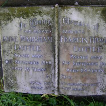 COTTLE Francis Thomas -1957 &amp; Anne Marsham -1950