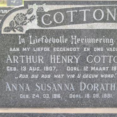 COTTON Arthur Henry 1907-1969 &amp; Anna Susanna Dorathea 1916-1991